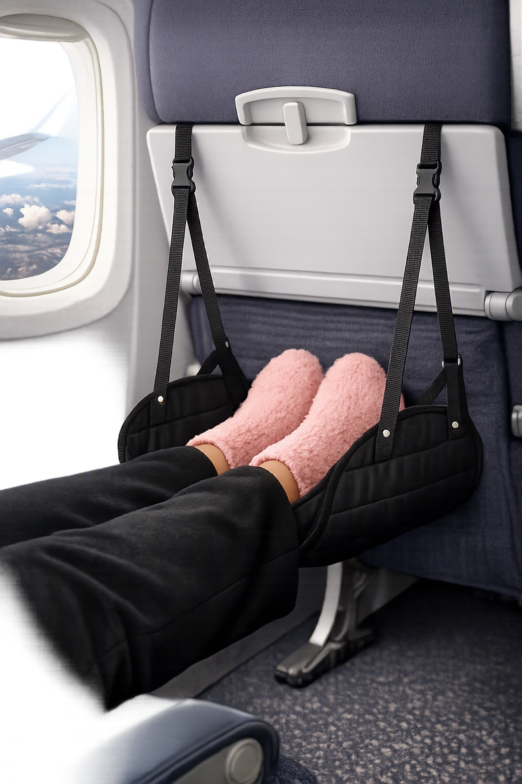 Adjustable Travel Foot Hammock | FlyGirl Comfort Accessories
